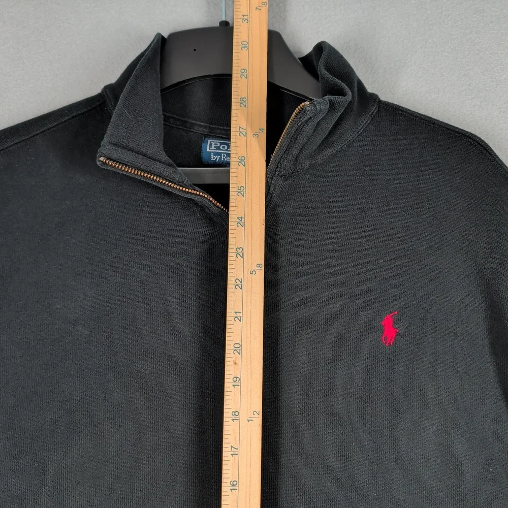 Polo Ralph Lauren‎ Sweater Mens XXL Black Quarter Zip Cotton Red Pony Pullover